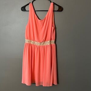 Miami Coral Mini Dress with Gold Accent